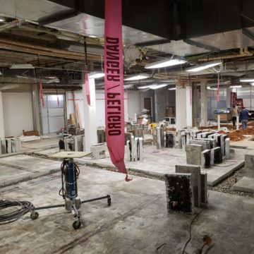 Commercial concrete work area prepared for cutting
